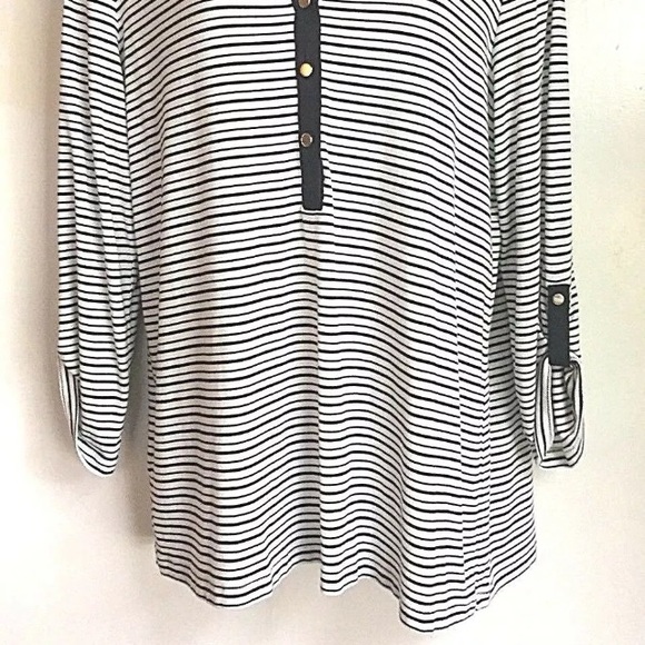 Anne Taylor (Large) Black Stripe Rayon Blend Top - Picture 2 of 6